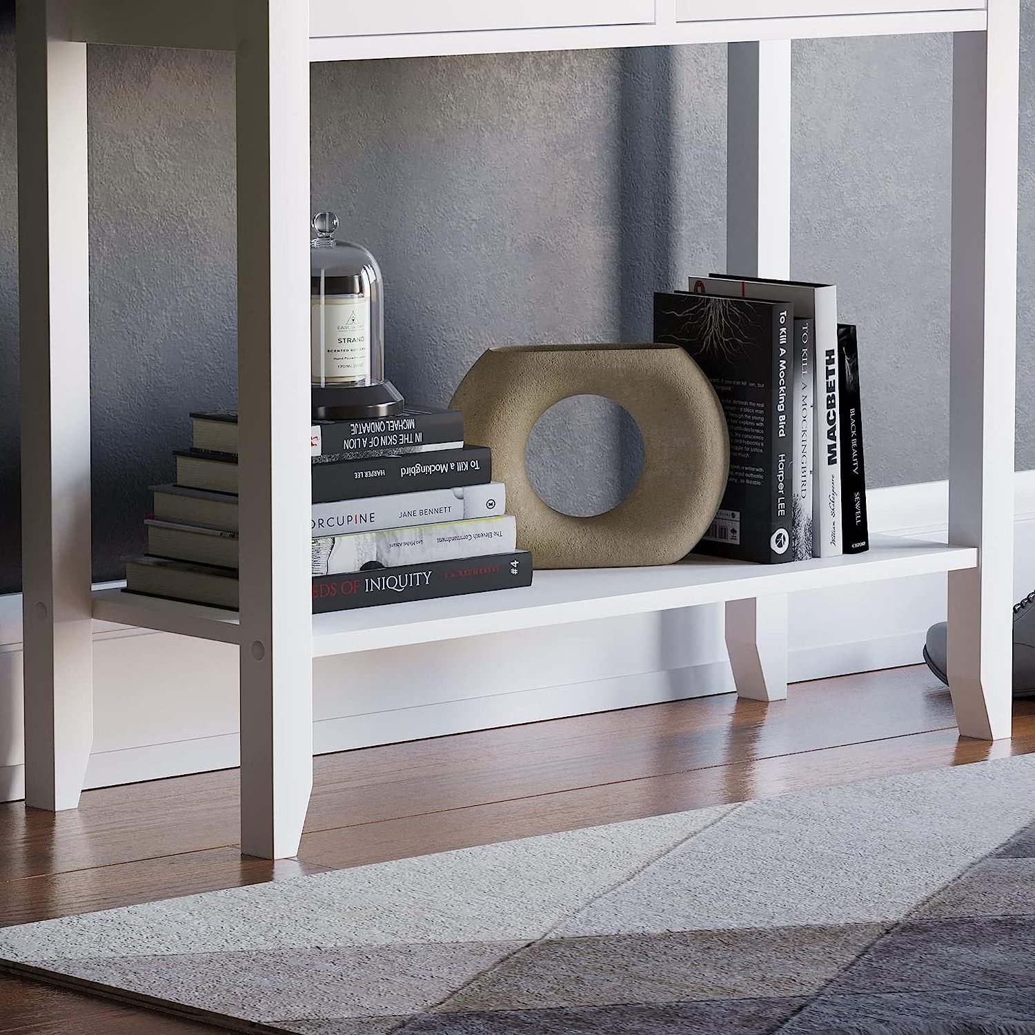 Small Wood Entry Way Console Cabinet Table with Drawers and Shelf