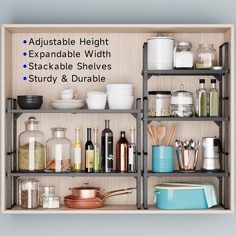 Expandable Stack-up Rack Counter Organizer Spice Cabinet Pantry Shelf Cupboard Stand Storage Shelves