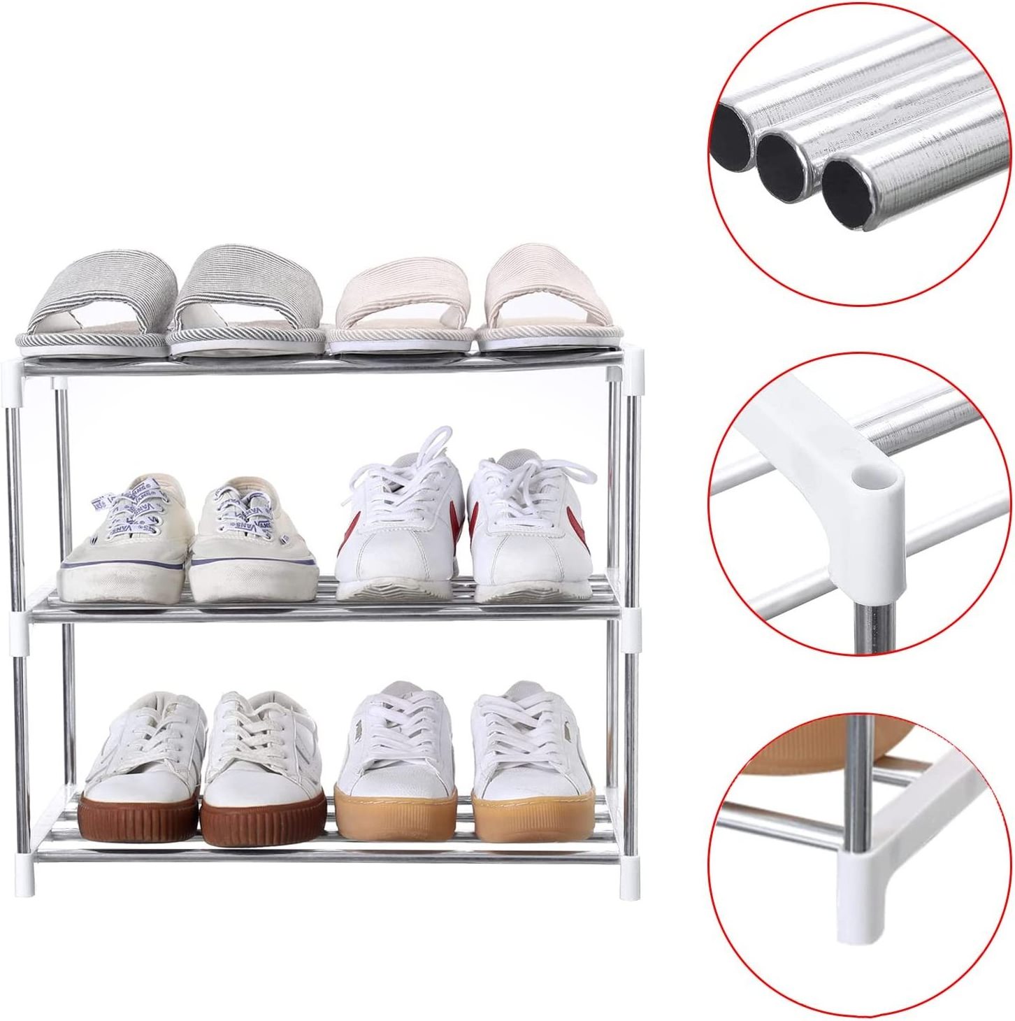 Metal 3 Tier Stackable Small Shoe Rack Storage Organizer for Home Entryway Hallway