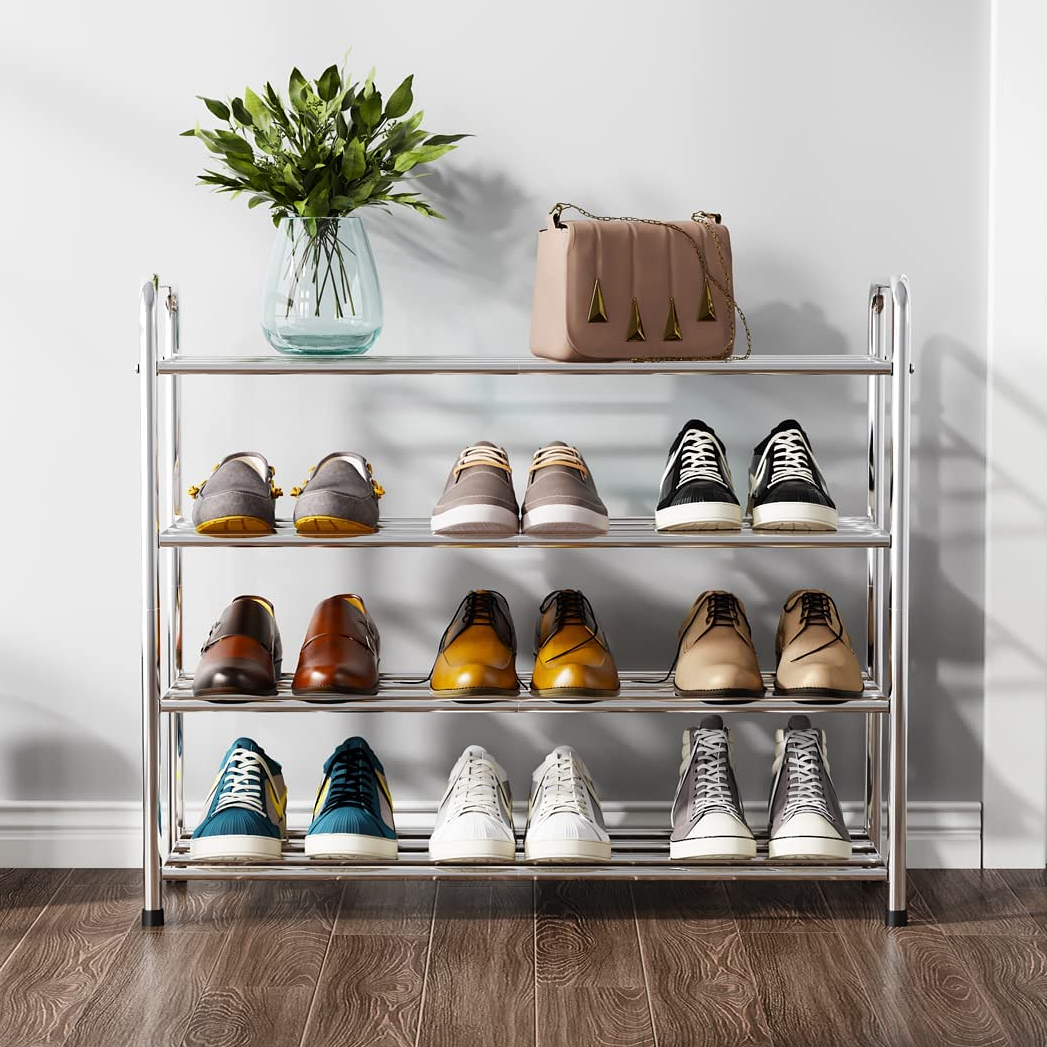 4 Layers Metal Shoe Rack Display Storage Shelf entry shoe table modern design Extendable shoe cabinet