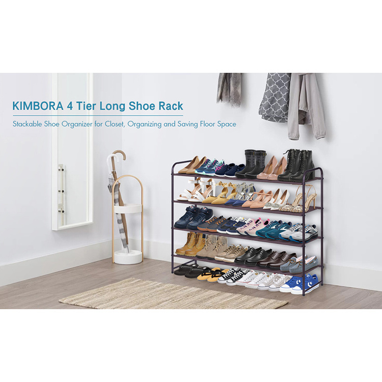 Sturdy and Durable Black Metal Iron Stackable Shoe Rack for Closet Entryway Hallway Bedroom