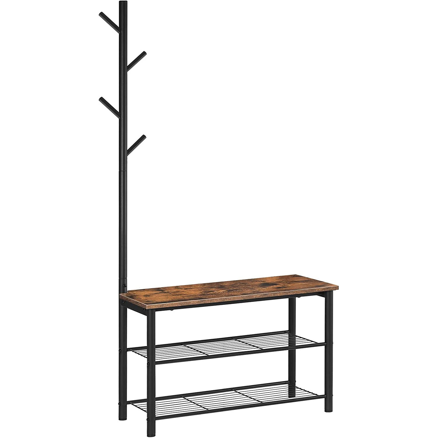 Industrial wood garment racks clothing Shoe Rack and Bench with Shelves Coat Rack Stand