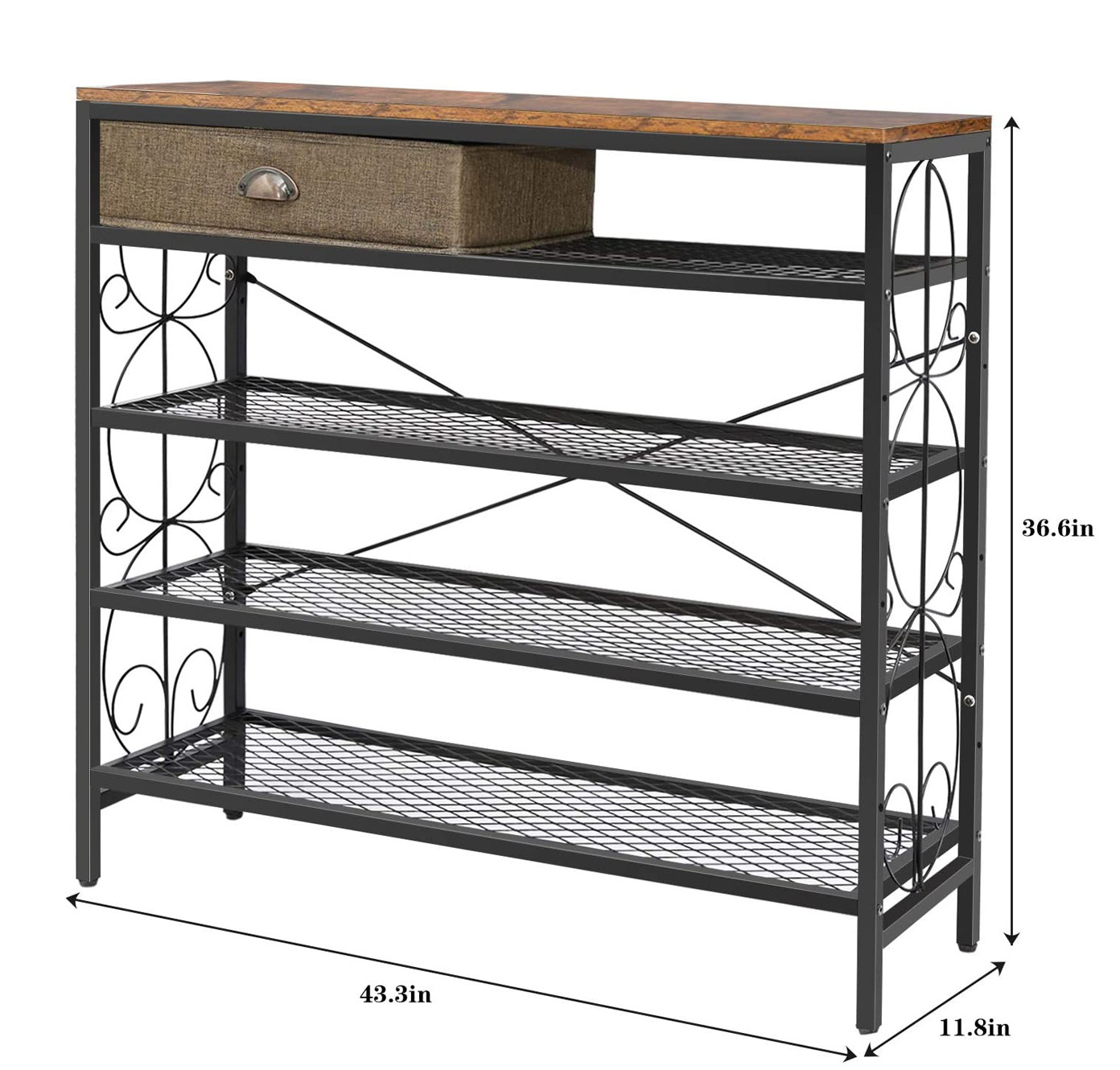 Entryway Black 4-Tier Shoe Rack Organizer Industrial Metal Closet vertical portable wooden shoe rack