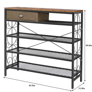 Entryway Black 4-Tier Shoe Rack Organizer Industrial Metal Closet vertical portable wooden shoe rack