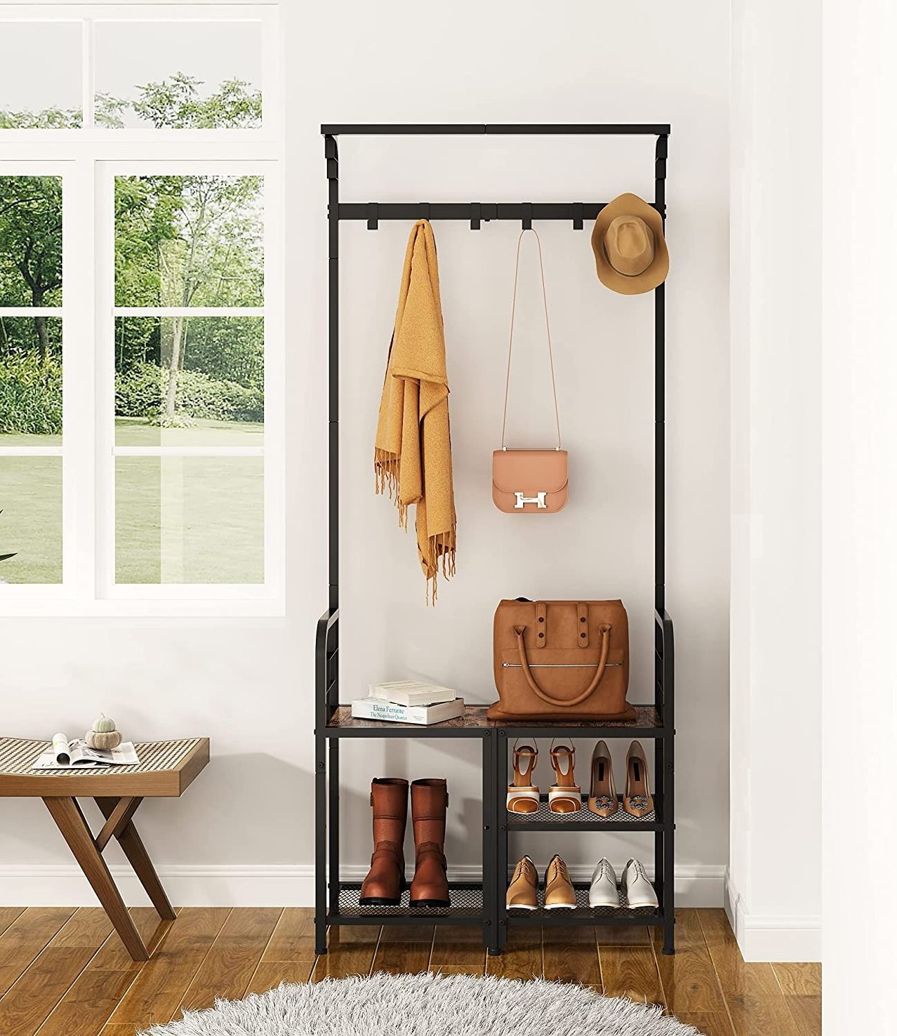 Hall Tree with Bench and Shoe Storage Coat Rack Shoe Bench and 3-in-1 Shoe Rack and Coat Rack for Entryway