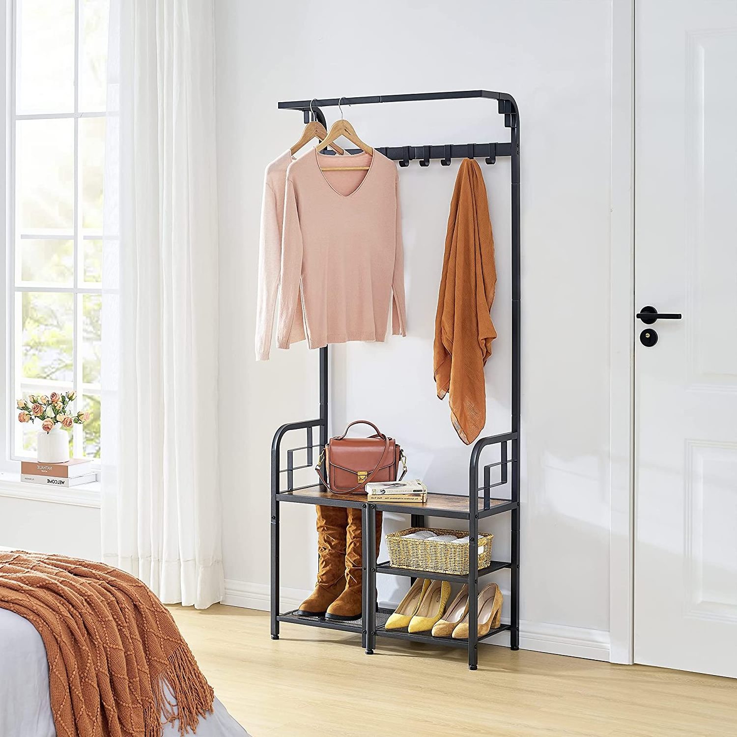 Hall Tree with Bench and Shoe Storage Coat Rack Shoe Bench and 3-in-1 Shoe Rack and Coat Rack for Entryway