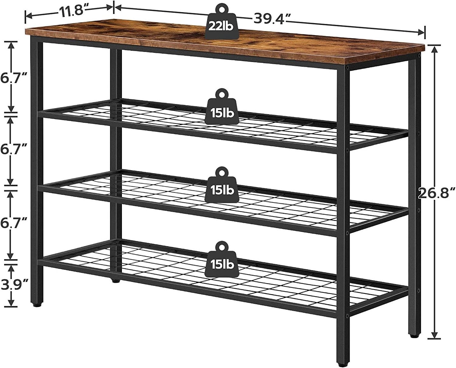 4-Tier Shoe Rack for Entryway and Small Spaces with Wooden Top & Metal Frames