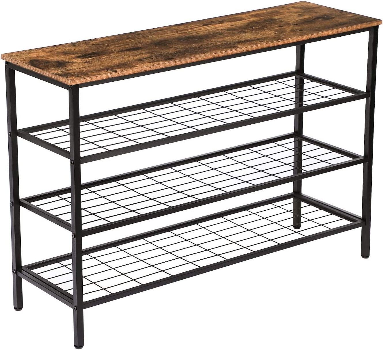 4-Tier Shoe Rack for Entryway and Small Spaces with Wooden Top & Metal Frames