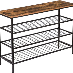 4-Tier Shoe Rack for Entryway and Small Spaces with Wooden Top & Metal Frames