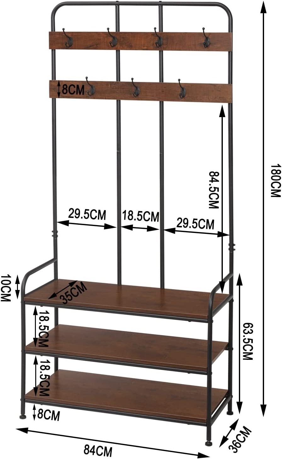 Industrial Hall Tree 3-in-1 Coat Hanger Stand with Shoe Rack  Hook Stand Shelf Storage Jacket Stand