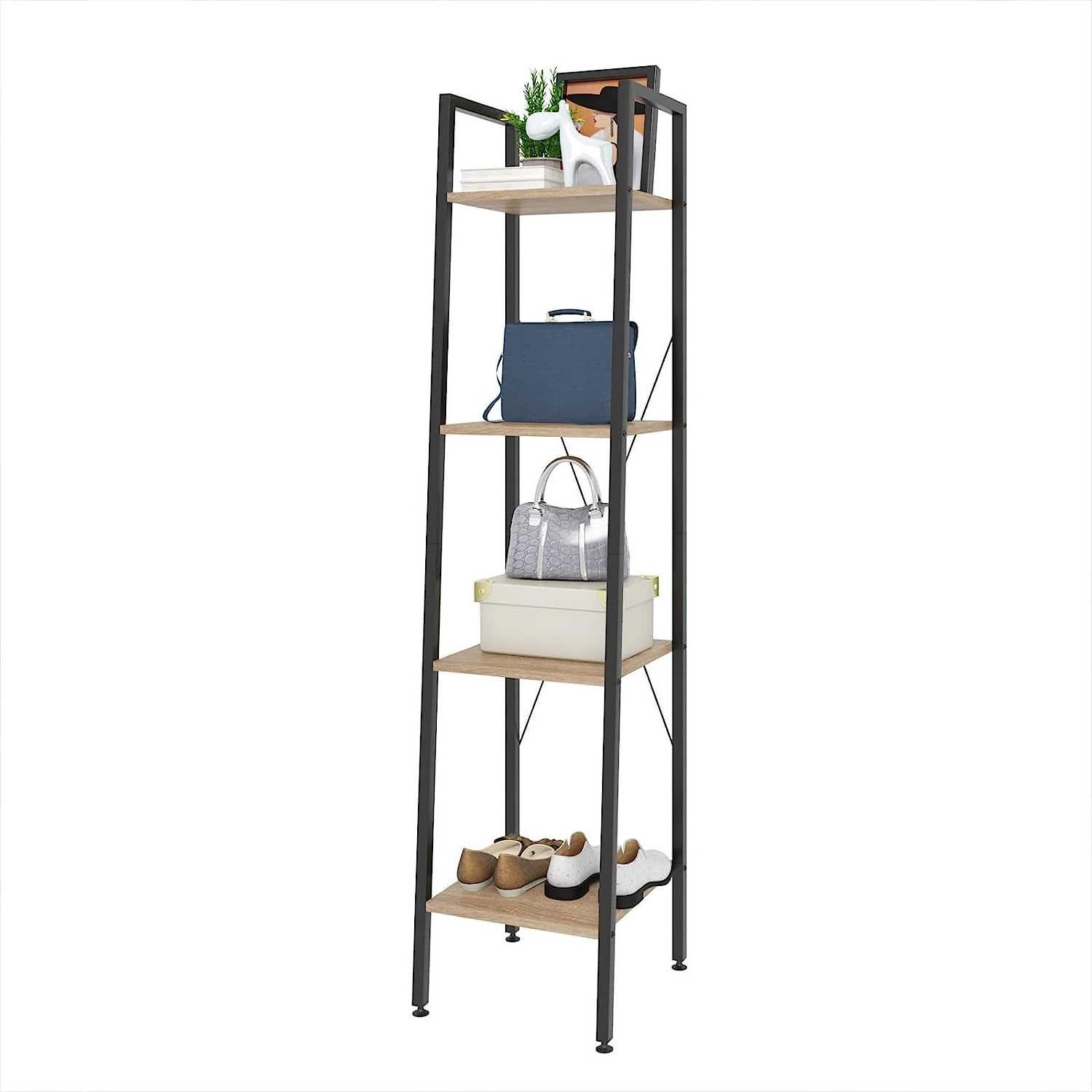 Multi Layer Metal Ladder Book Shelves Standing  Display Tall Shelf Corner Stair Shelving for Wall