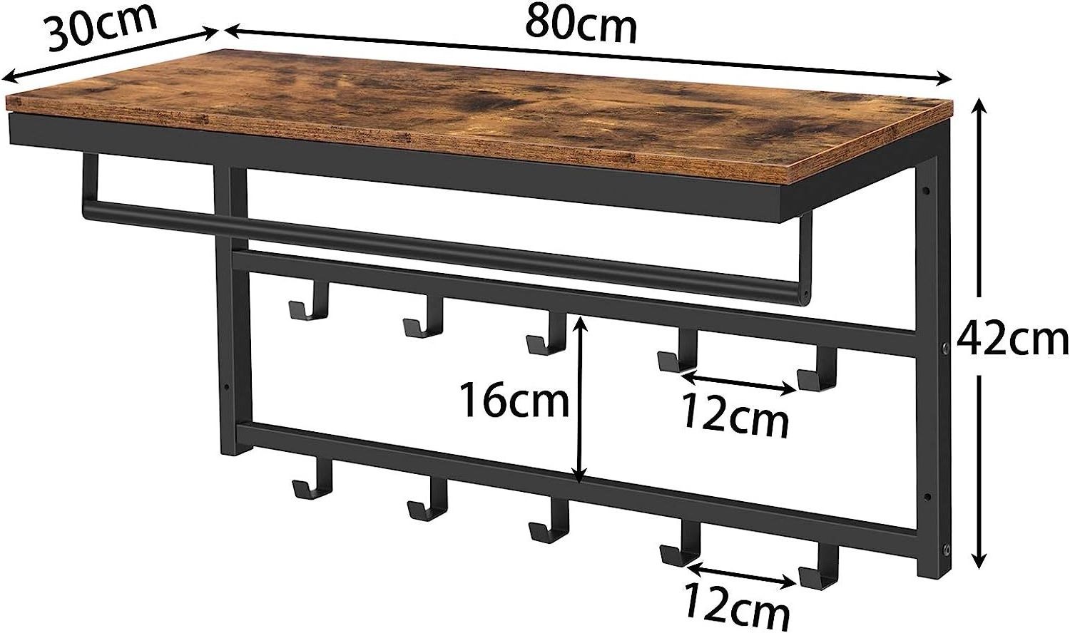 Wall Mounted Coat Rack with 10 Hooks and Shelf,Hanging Shelf for  for Hallway Living Room Bedroom Bathroom