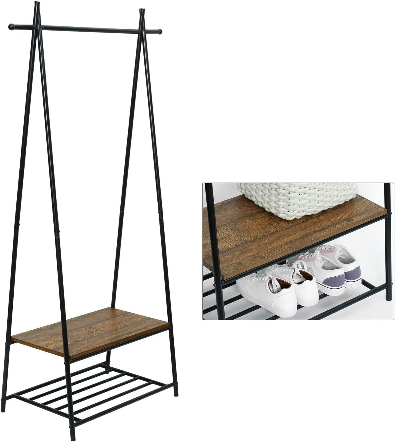 Wooden Space Saving Iron Shoes Storage Rack with Mesh Shelves