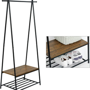 Wooden Space Saving Iron Shoes Storage Rack with Mesh Shelves