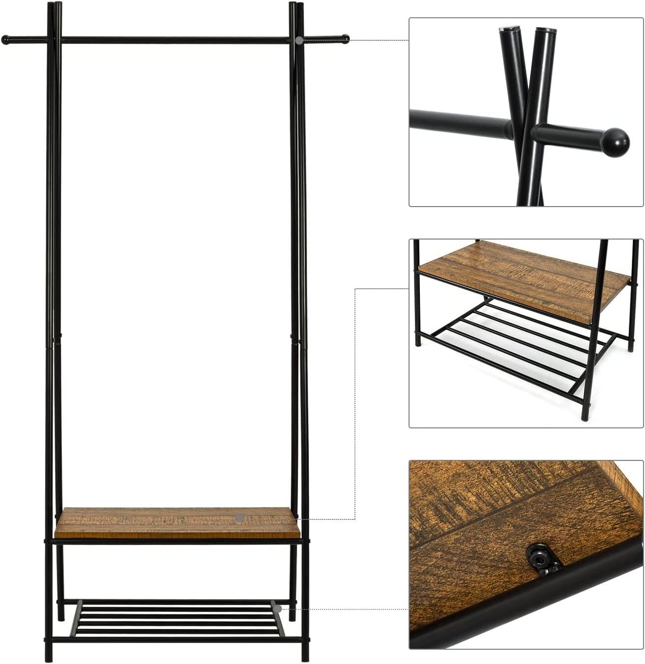 Wooden Space Saving Iron Shoes Storage Rack with Mesh Shelves