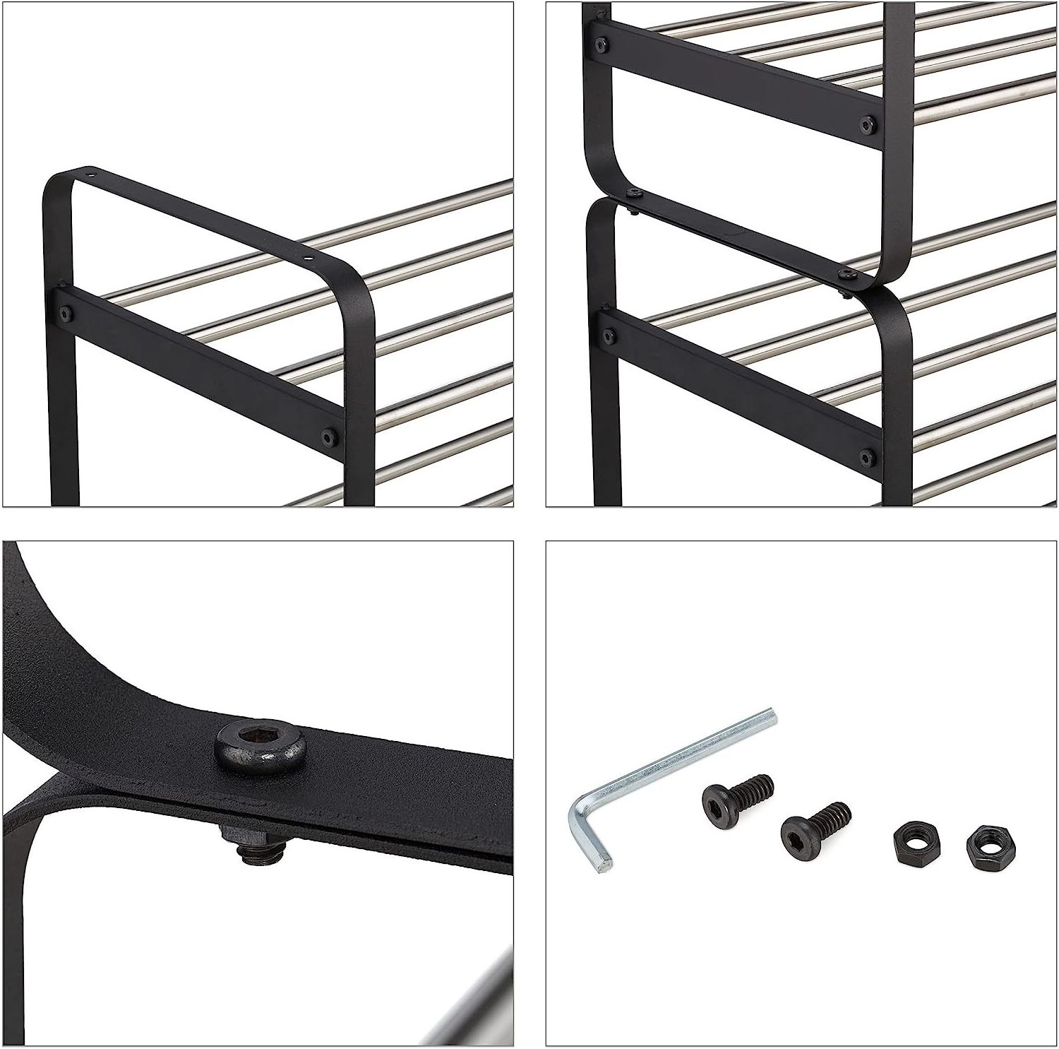 2 Tier Metal Stackable Home Shoe Rack for Entryway Hallway Open Black Silver shoe racks online