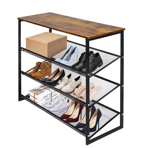 Storage organizer modern wood shoe racks for home 4 layer shoe rack