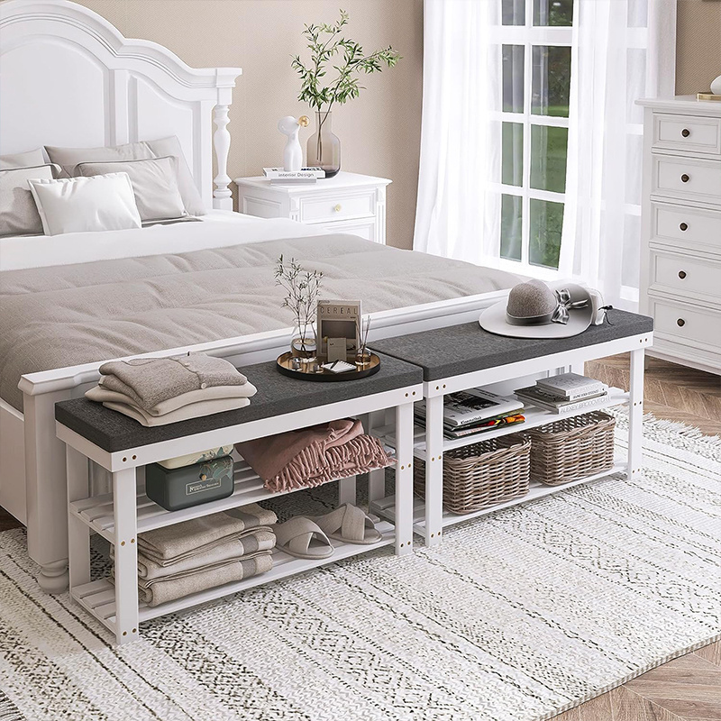 White and Gray Storage Shelf for Entryway, Hallway for Bedroom or Living Room,Shoe Rack Bench