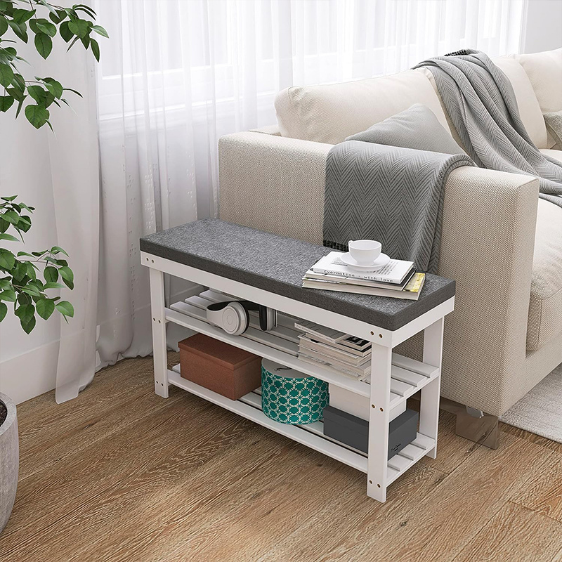 White and Gray Storage Shelf for Entryway, Hallway for Bedroom or Living Room,Shoe Rack Bench