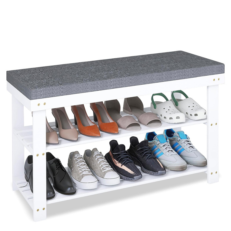 White and Gray Storage Shelf for Entryway, Hallway for Bedroom or Living Room,Shoe Rack Bench