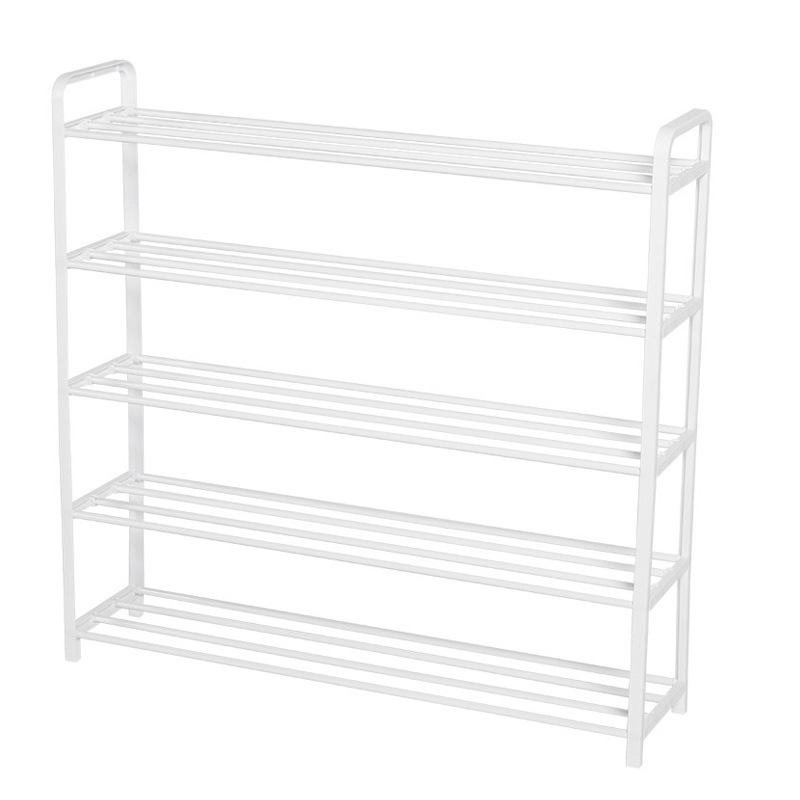 Shoe Rack 4 Tier  for Entryway Sturdy Shoe Organizer Storage for Dorm Heavy Duty Black Metal Shoe Shelf with Hooks