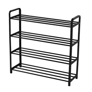 Shoe Rack 4 Tier  for Entryway Sturdy Shoe Organizer Storage for Dorm Heavy Duty Black Metal Shoe Shelf with Hooks