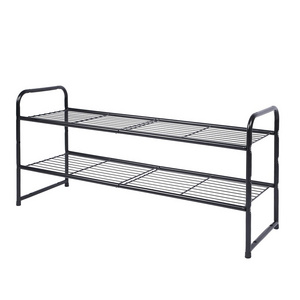 Expandable & Adjustable Long 32.5" Metal Shoe Organizer black 3 Tier Shoe Rack for Closet Stackable Shoe Storage Shelf