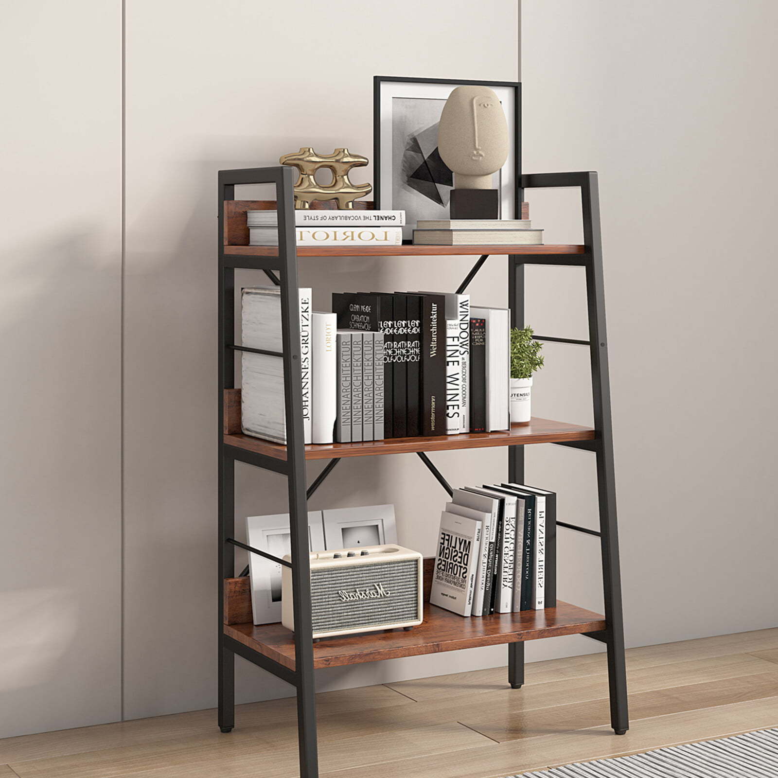 Entry Mudroom Furniture Unit Metal Foldable Cabinet 3 Layer Display Bookshelf H Ladder Shelf Storage Shelves Rack Shelf Frame