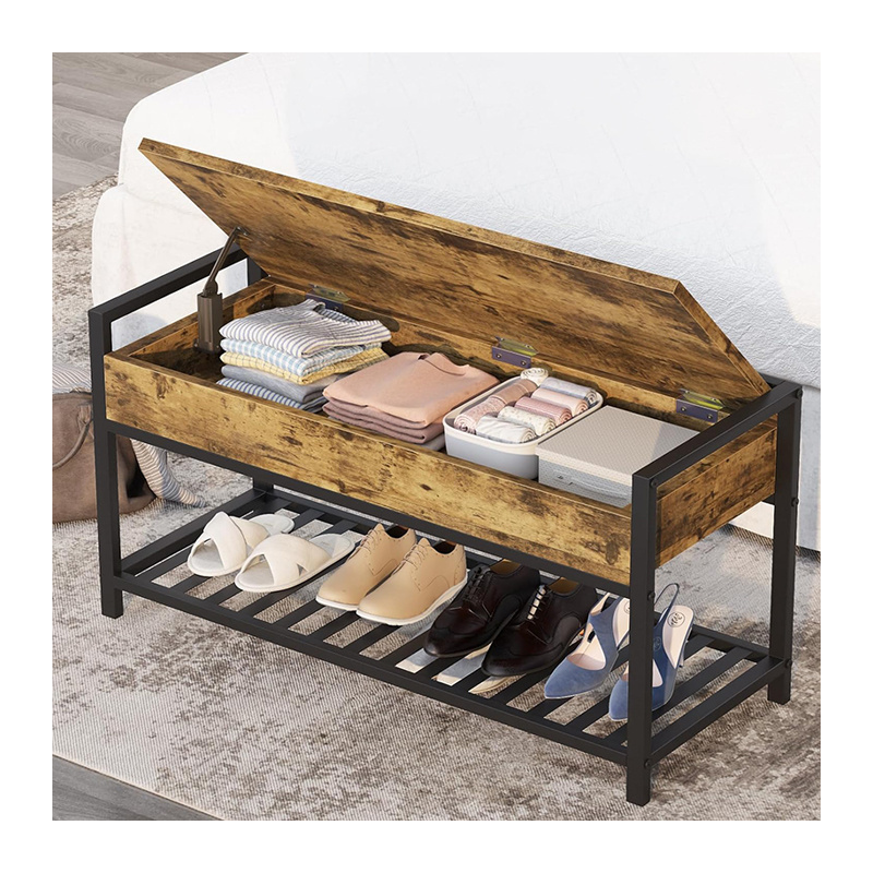 Rustic Brown Entryway Shoe Rack Bench with Storage Box