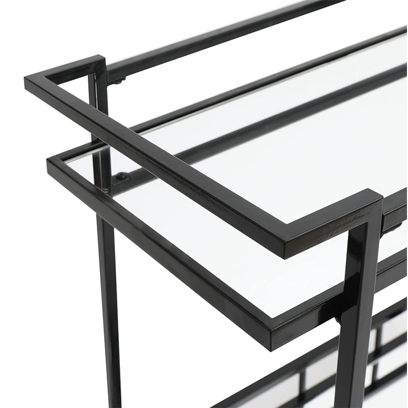 Black Glass Rolling Bar Serving Cart Home on Lockable Wheels stainless steel kitchen islands & carts