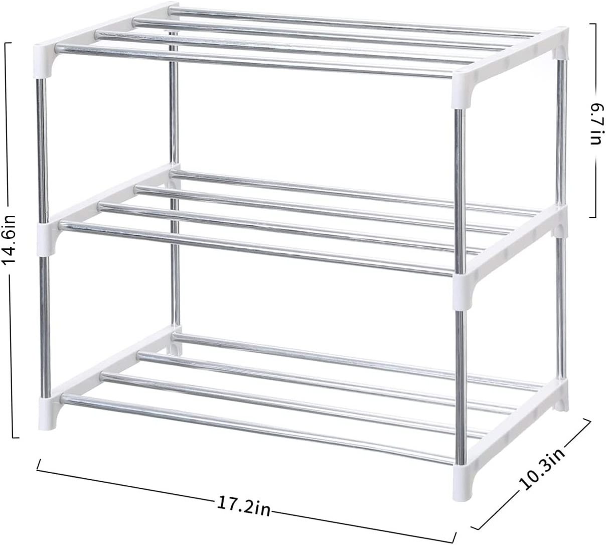 Metal 3 Tier Stackable Small Shoe Rack Storage Organizer for Home Entryway Hallway