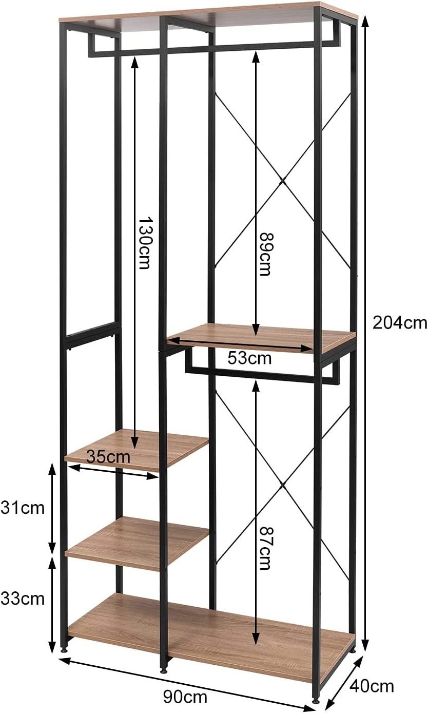 Coat Stand Laundry Rack Clothes Hanging Shelf with Black Light Oak Cloth Stand Rack Made of Wood and Steel