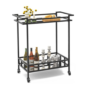 Black Glass Rolling Bar Serving Cart Home on Lockable Wheels stainless steel kitchen islands & carts