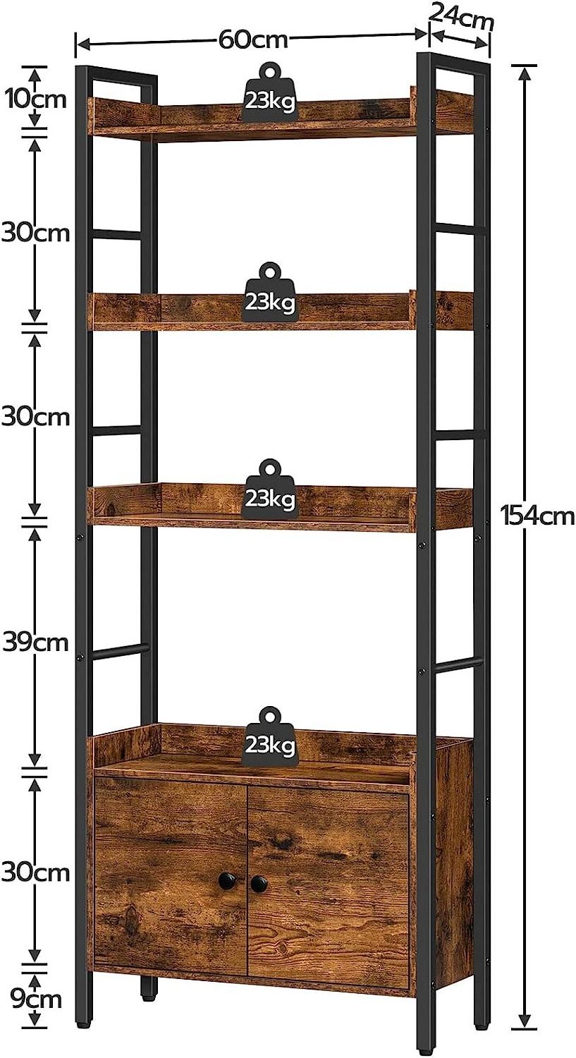 4 Tier Industrial Design Bookcase,Standing Book Shelf for Living Room, Office Kitchen Study Hallway Books Storage Rack