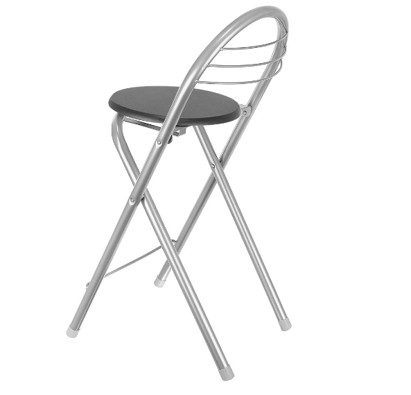 Silver Black Folding High Bar Stool with Back Rest and Footrest Counter Bar Chair for Kitchen Breakfast