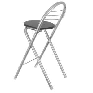 Silver Black Folding High Bar Stool with Back Rest and Footrest Counter Bar Chair for Kitchen Breakfast