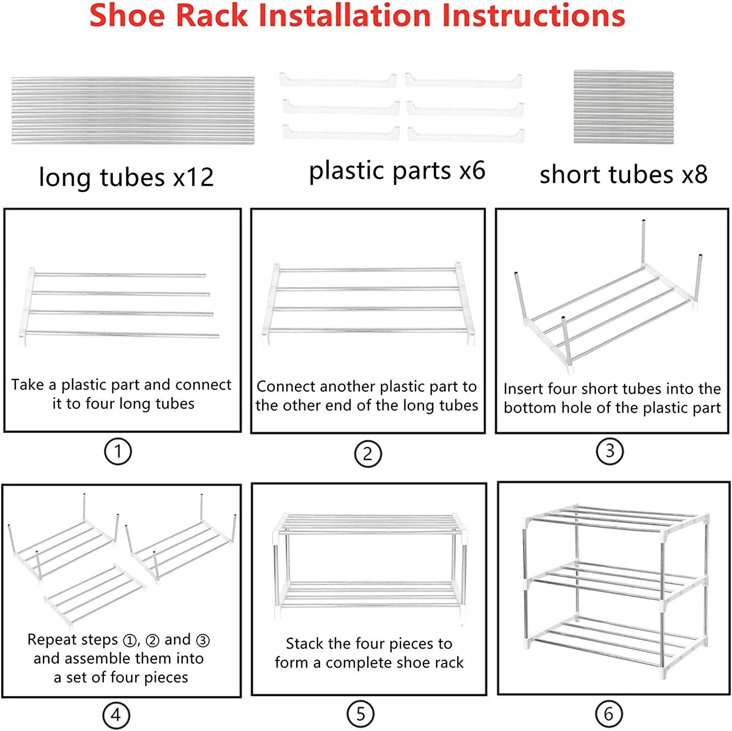 Metal 3 Tier Stackable Small Shoe Rack Storage Organizer for Home Entryway Hallway