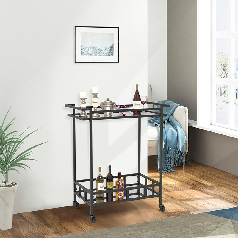 Black Glass Rolling Bar Serving Cart Home on Lockable Wheels stainless steel kitchen islands & carts