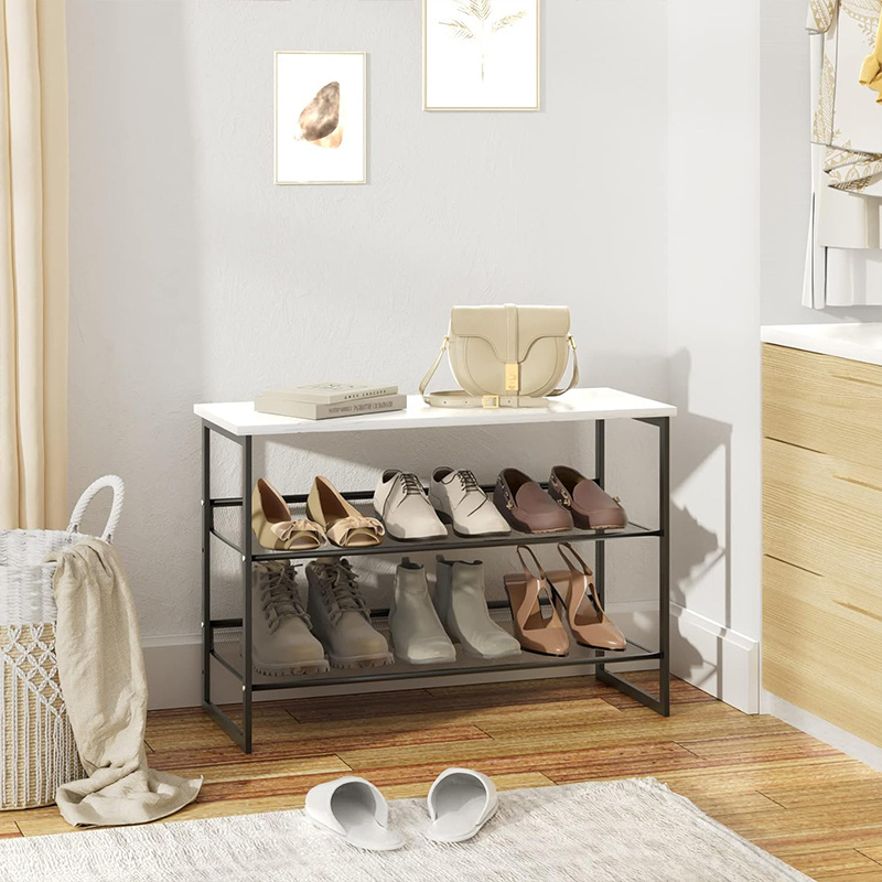 Free standing shoe racks with seat 3 Tiers White Marble Shoe Rack modern wood shoe racks