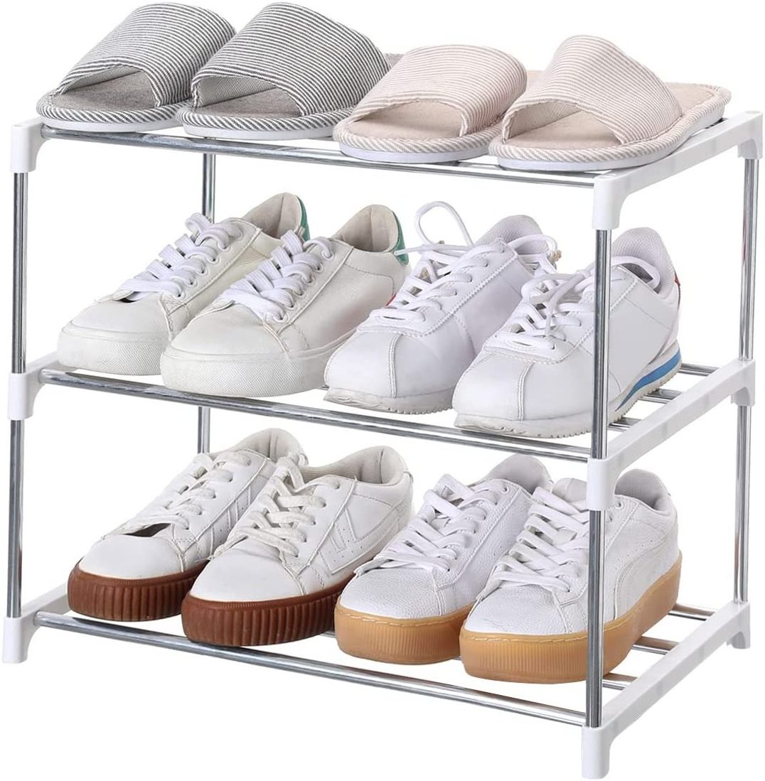 Metal 3 Tier Stackable Small Shoe Rack Storage Organizer for Home Entryway Hallway