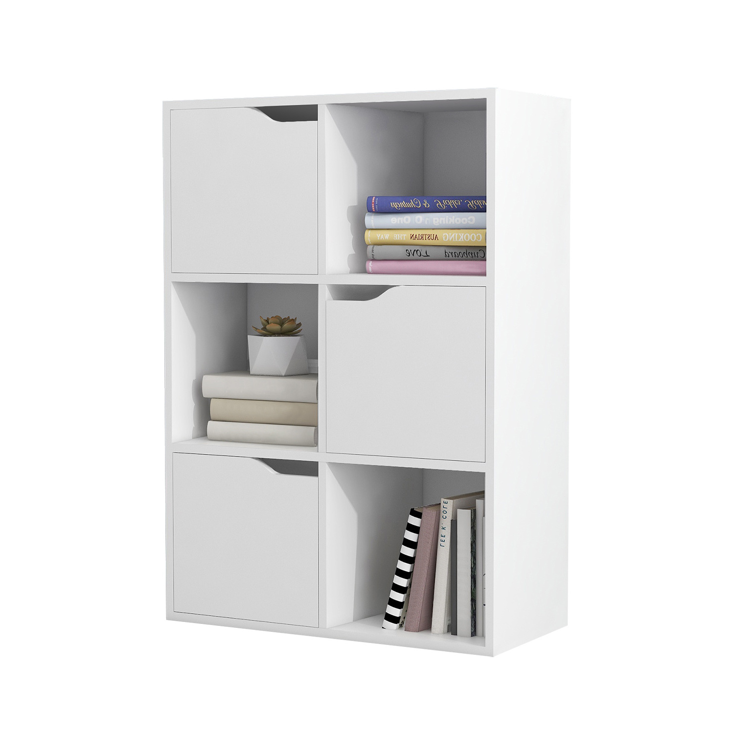 6 Cube Organizers 3 Cabinets with Doors and 3 Open Cubes Book Display Shelves Storage Case Bookshelf for Living Room