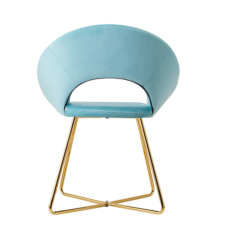 Wholesale sky blue metal legs velvet nordic dining chair for the dining room