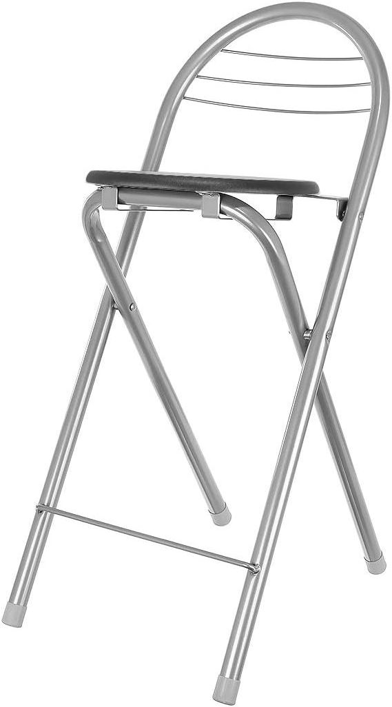 Silver Black Folding High Bar Stool with Back Rest and Footrest Counter Bar Chair for Kitchen Breakfast