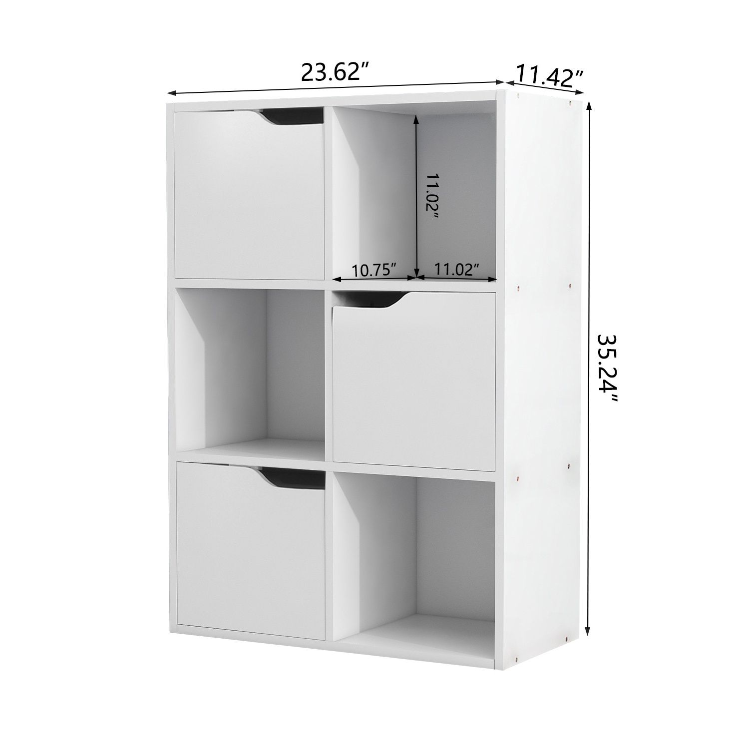 6 Cube Organizers 3 Cabinets with Doors and 3 Open Cubes Book Display Shelves Storage Case Bookshelf for Living Room