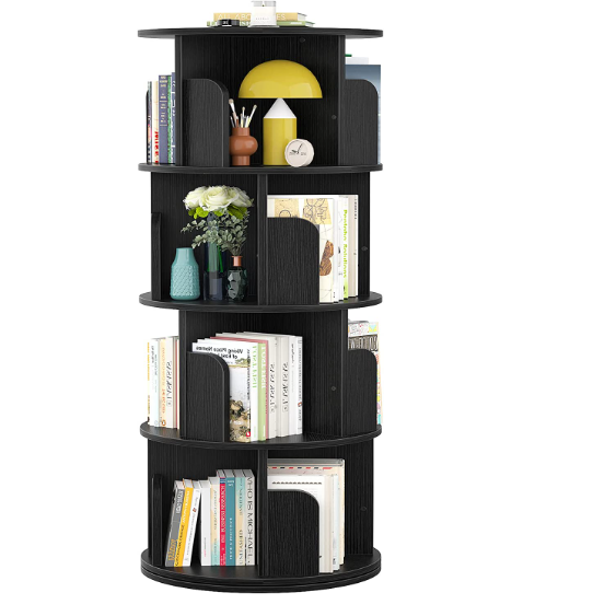 Wooden Slim Rotating Book Shelf Display Corner Bookcase for Small Space