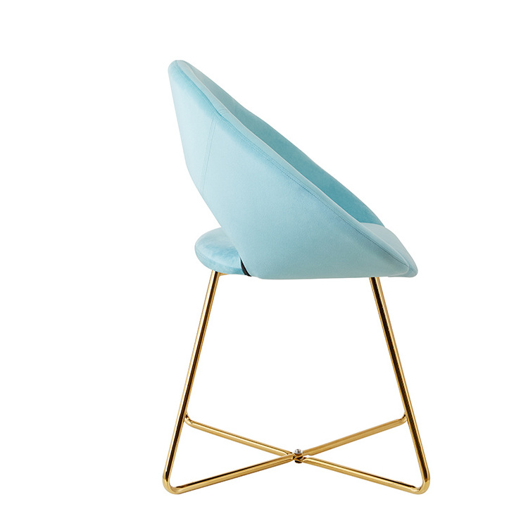 Wholesale sky blue metal legs velvet nordic dining chair for the dining room