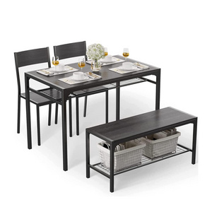 Apartment 4 Piece Dining Table Set for Small Space Kitchen Table and 2 Chairs for 4 with Bench