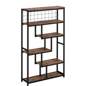 Industrial Open Display Shelves Geometric Bookcase with Sturdy Metal Frame Bookcase