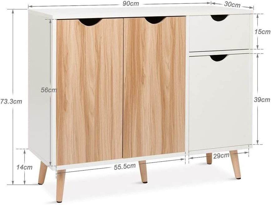 Wood Sideboard Cabinet Chest of Drawers with 3 Doors for Living Room Bedroom Hallway