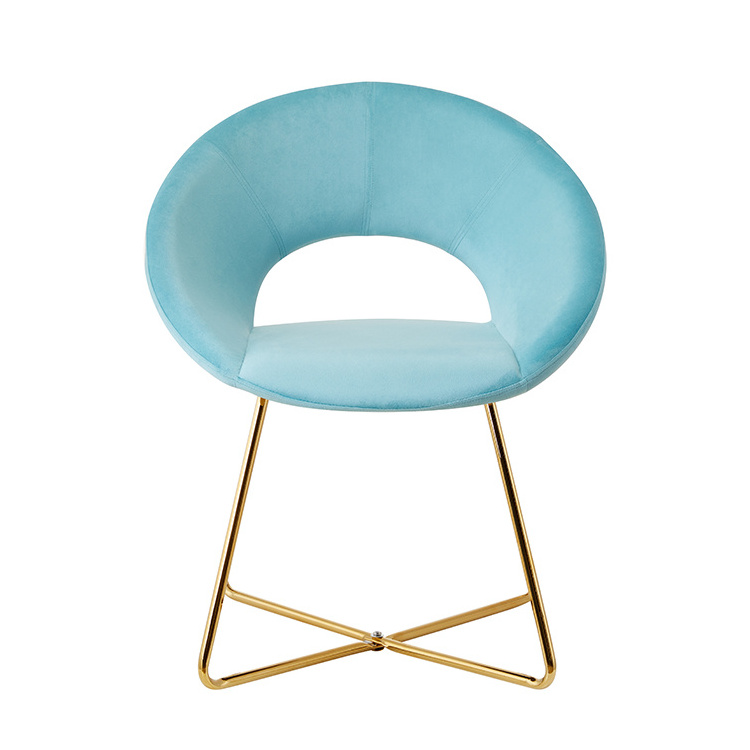 Wholesale sky blue metal legs velvet nordic dining chair for the dining room